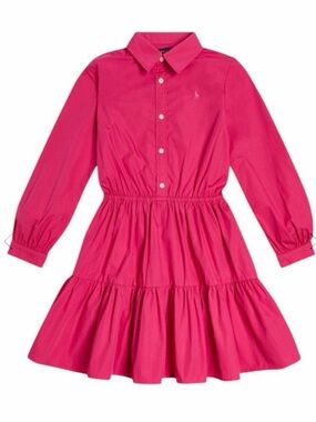 Ralph Lauren Hot Pink Long‑Sleeve Tiered Cotton Dress